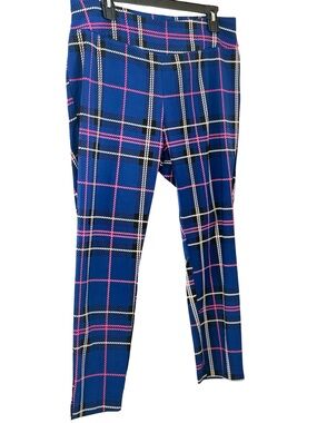 New York & Company Blue Plaid Top with Pink and Black Accents